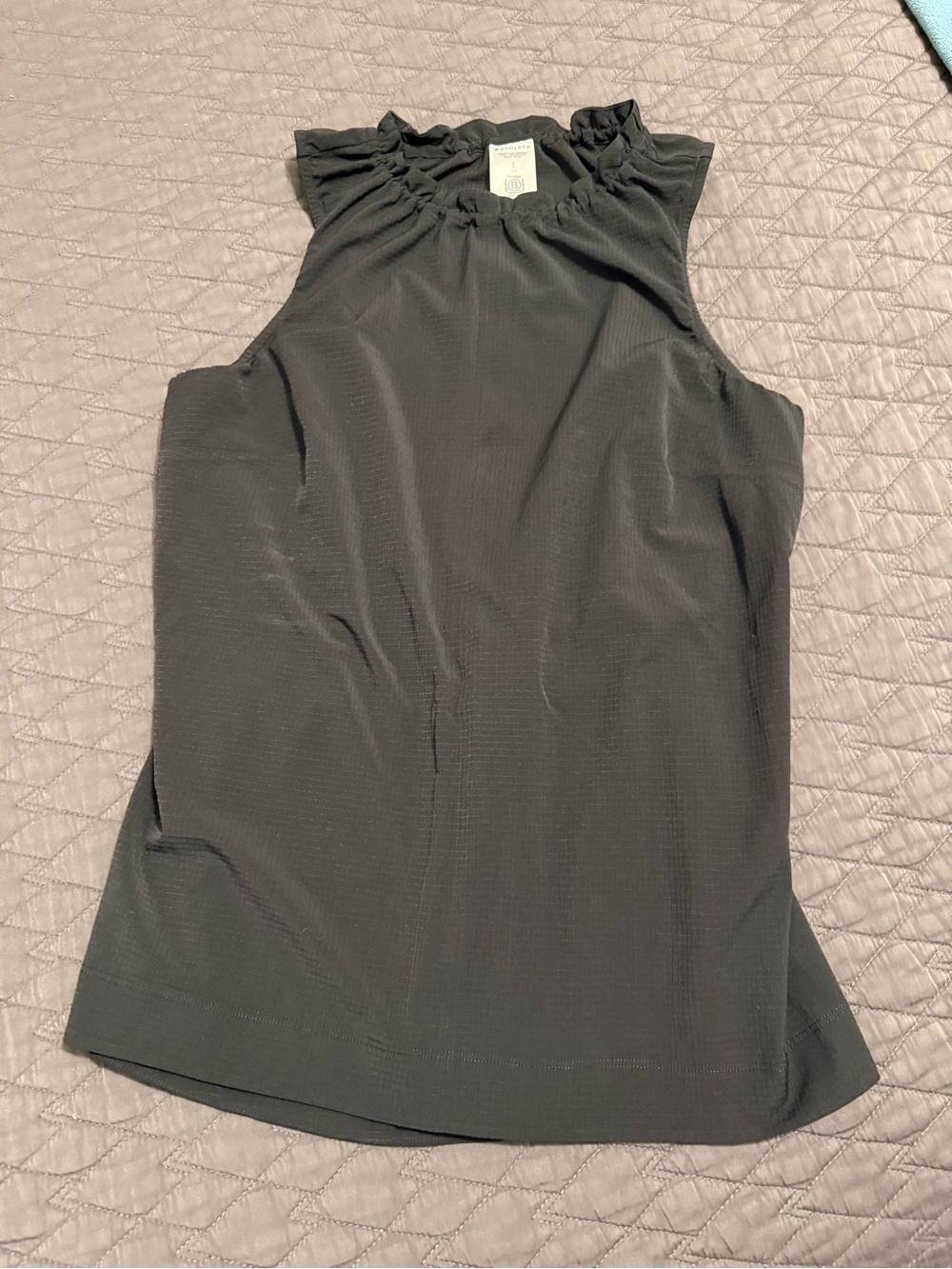 Athleta Sleeveless Black Ruffle-Neck Women's Top